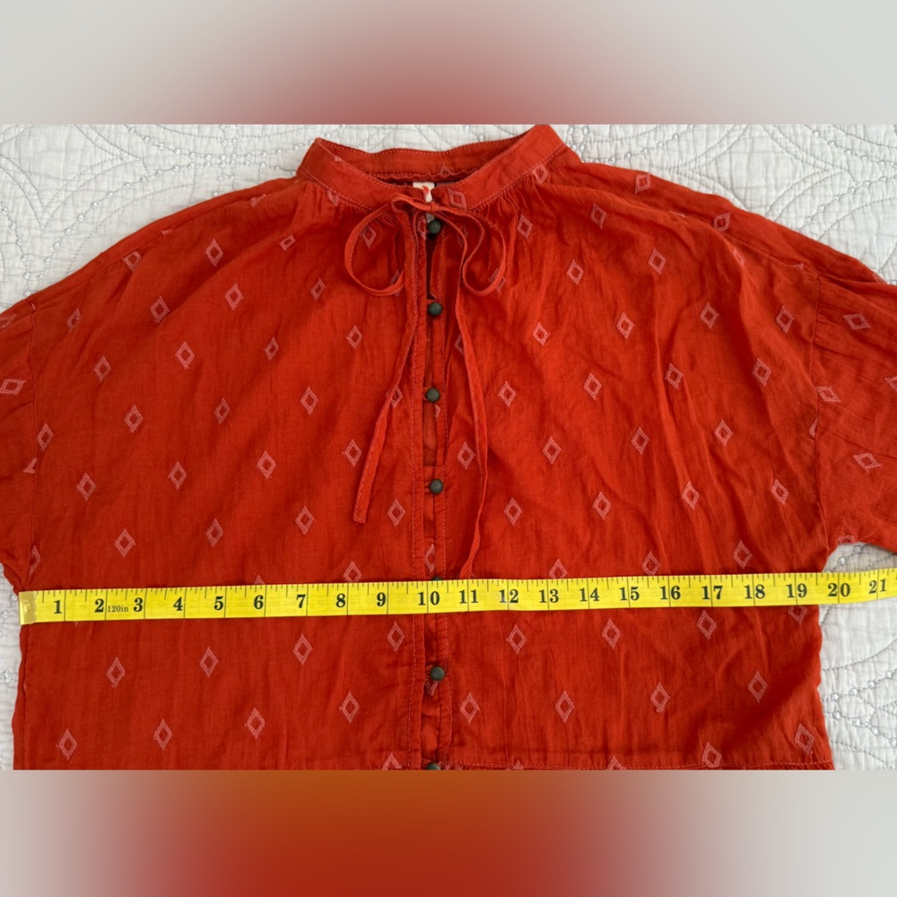 PILCRO Anthropologie Embroidered Tunic Top Rust Orange - Picture 7 of 9